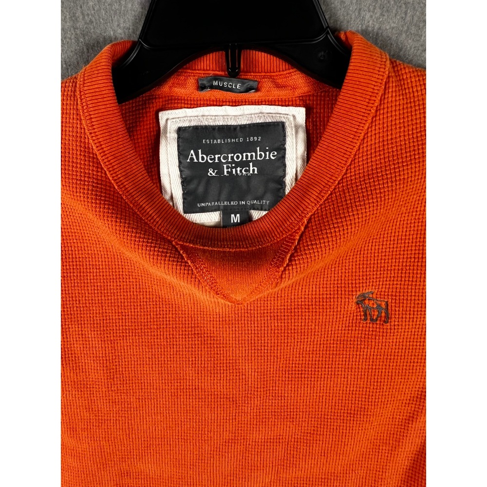 Abercrombie & Fitch Mens Y2K  Muscle L/S Thermal Waffle Knit Shirt Orange M